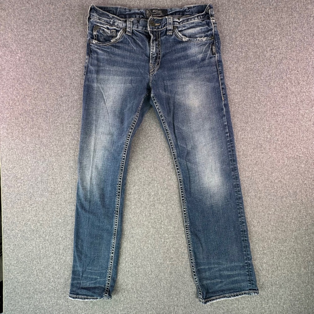 Silver Jeans Co. Jeans Mens 34x34 Zac Blue Relaxed Straight Distressed Denim